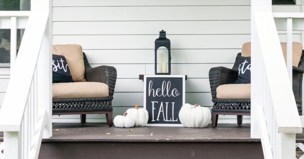 front porch with fall decor